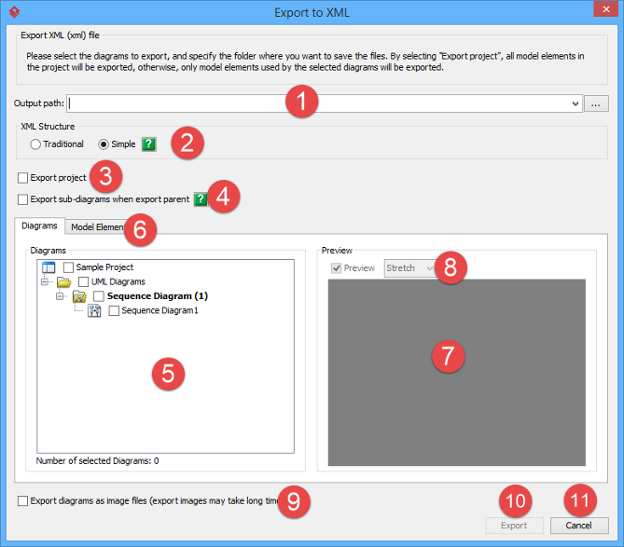 Overview of Export XML window