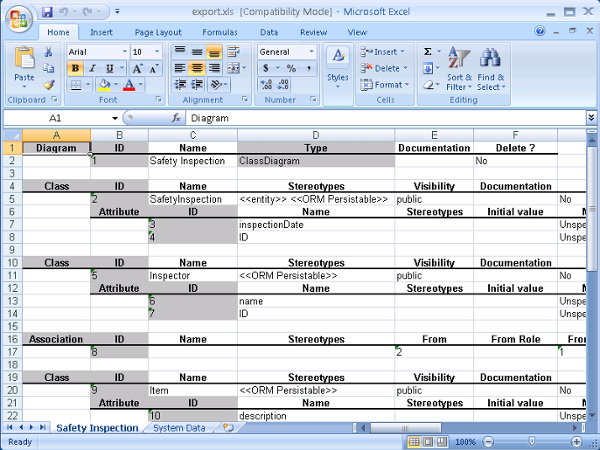 The exported Excel file