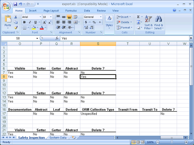 Deleting attribute in Excel