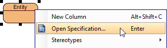 Open specification dialog box