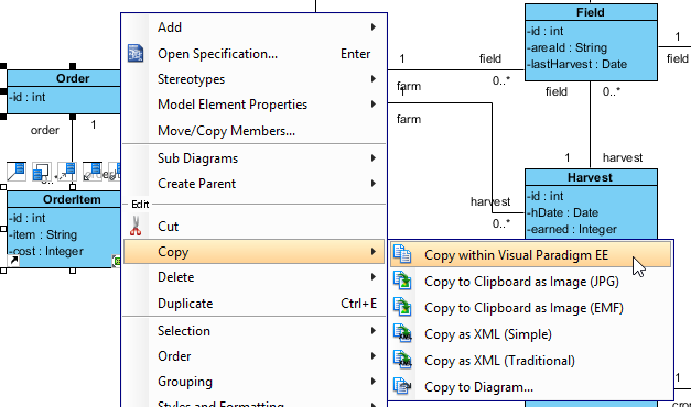 visual paradigm importing a class from one project to another