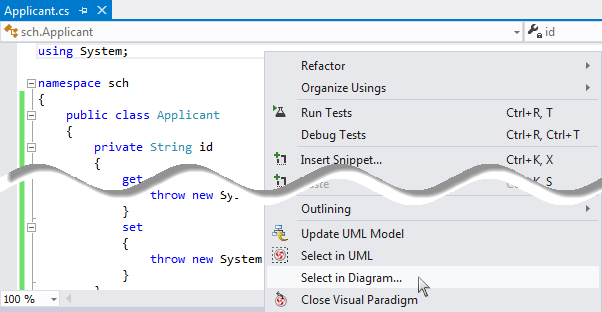 How to select UML class from source code in Visual Studio ...