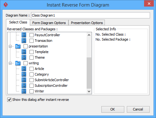 The Instant Reverse Form Diagram window