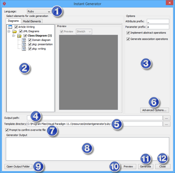 Overview of instant generator dialog box