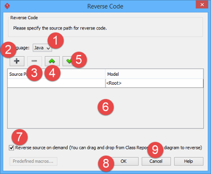 An overview of Reverse Code dialog box