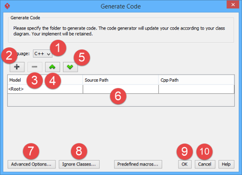An overview of Generate Code dialog box