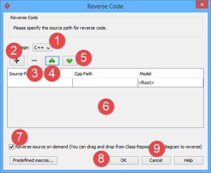 An overview of Reverse Code dialog box