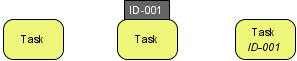 Different looks of a task when ID is not shown, ID is shown as label and ID is shown below caption