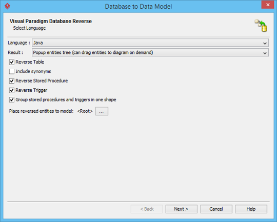 The Data to Data Model window