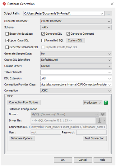 visual paradigm export to sql