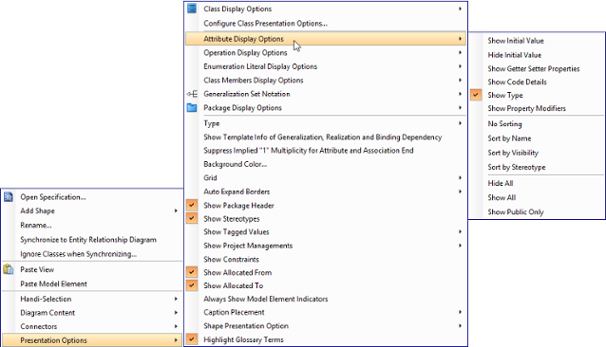 Change the operations' presentation options for classes in diagram