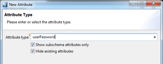 Selected userPassword as attribute type