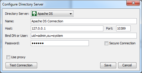 Configuring ApacheDS connection
