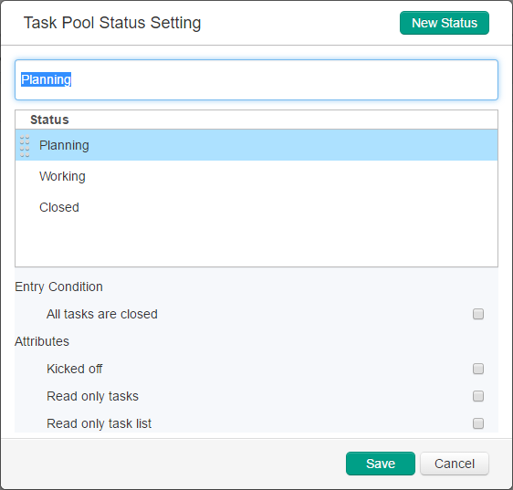 Task Pool Status Setting window